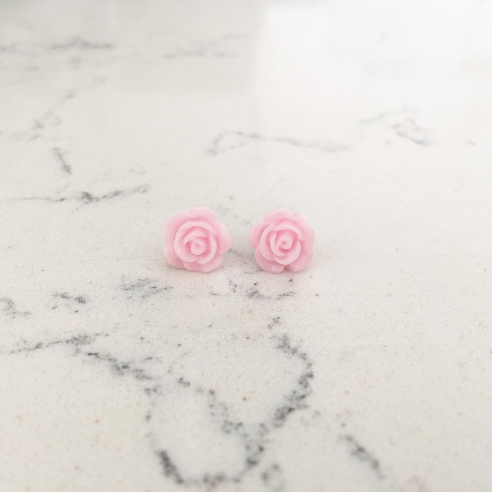 Baby Pink Rose Stud Earrings